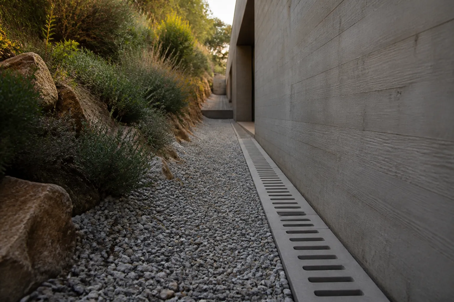 Regard de drainage au pied d'un mur enterre