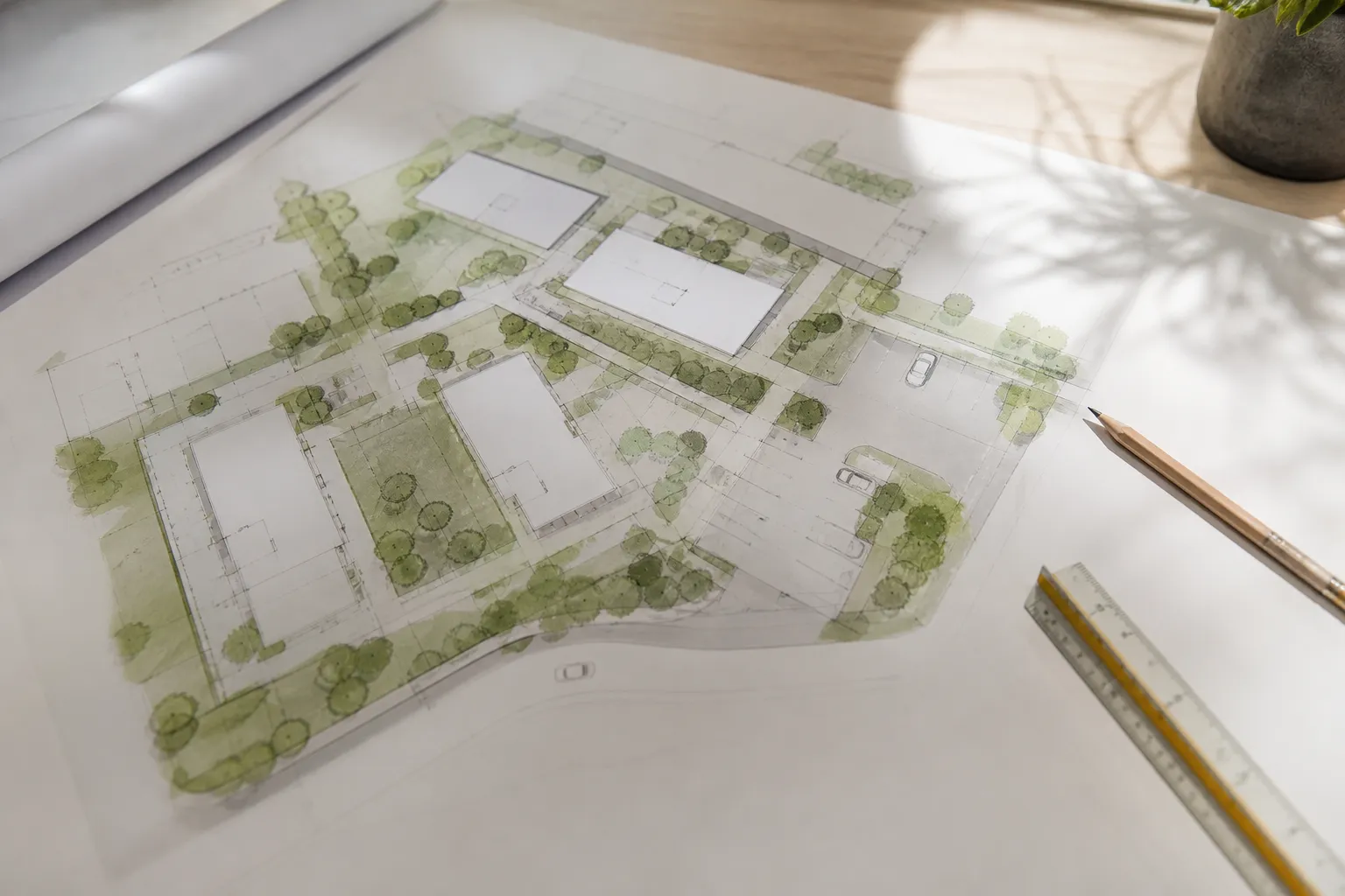 Plan de masse d une residence sur une table
