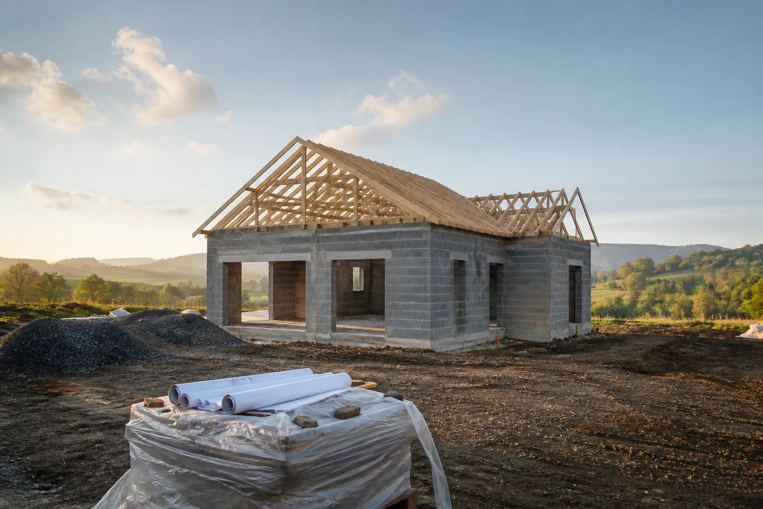 Maison individuelle neuve en construction