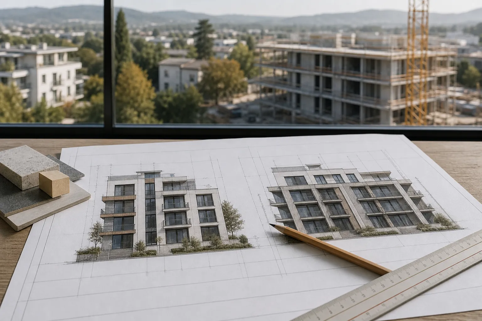 Plans de permis de construire modifies sur une table