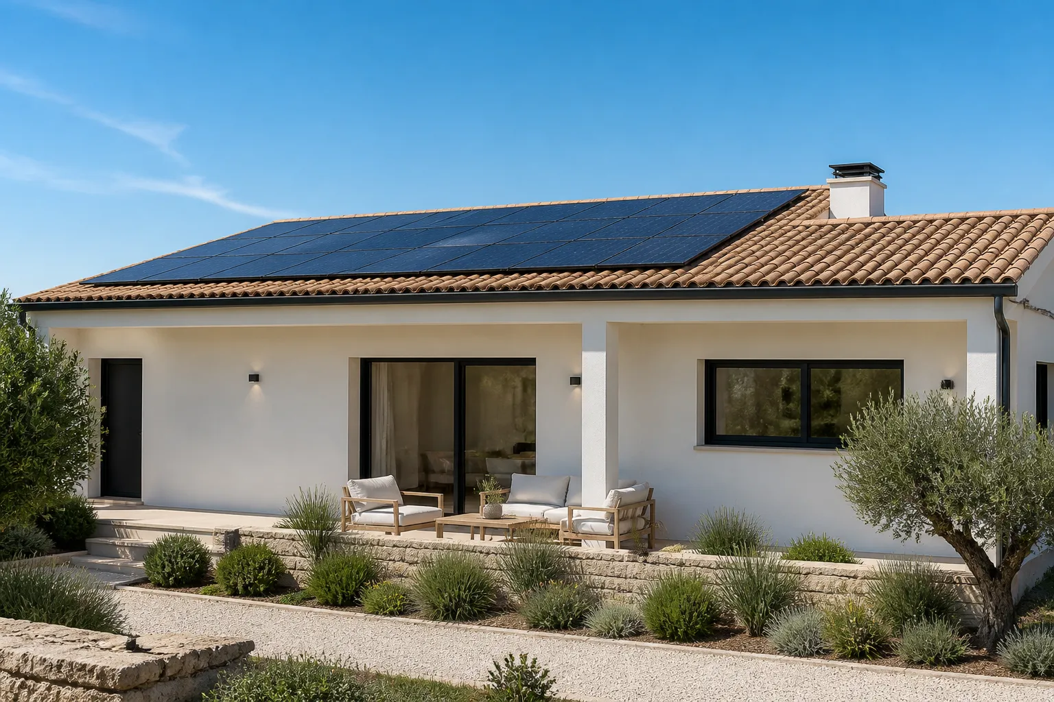 Panneaux solaires sur une residence neuve