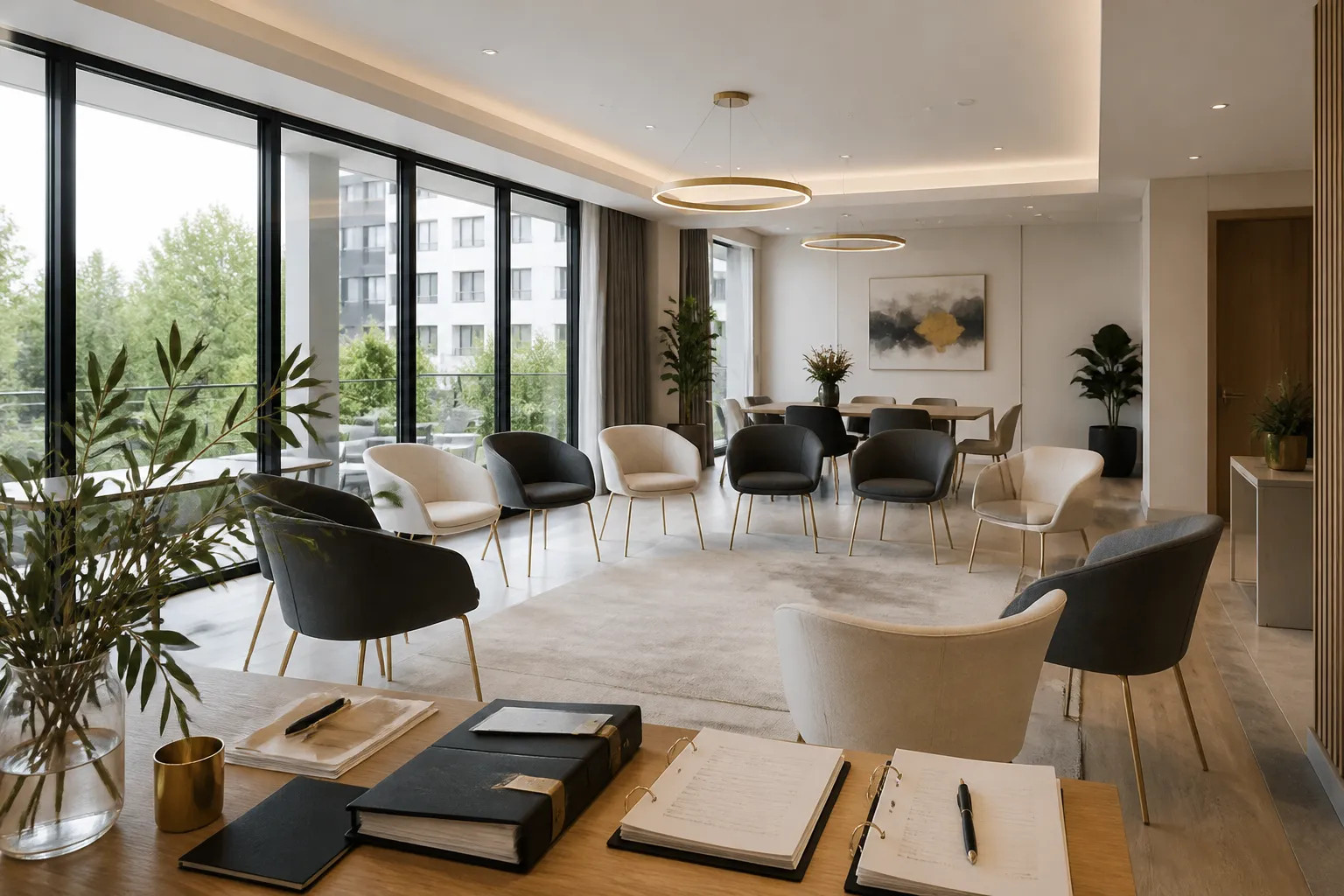 Salle commune preparee pour une reunion de coproprietaires