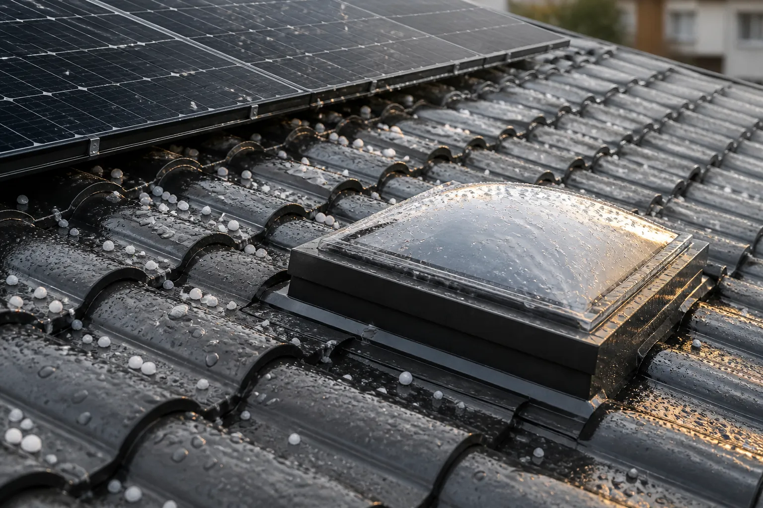 Toiture et panneaux solaires apres la grele
